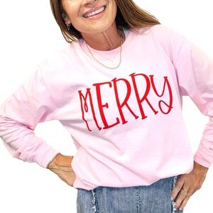 Merry Holiday Tee. Comfort Colors - Pink Size XL